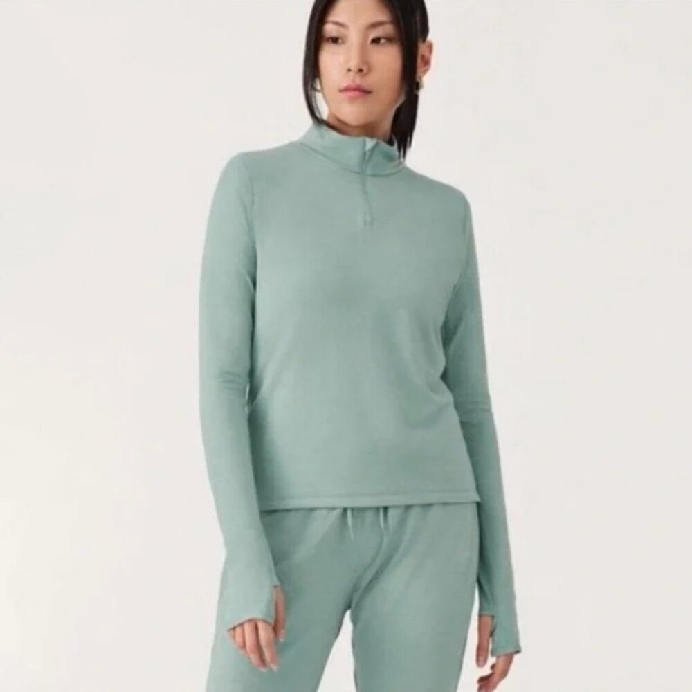 Allbirds Quarter Zip Pullover Natural Run Mid Layer Green Hush Athleisure Casual